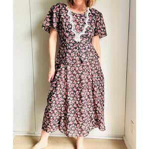 Vintage 90s Floral Print Midi Dress Cottage core Boho Size 6 Scott McClintock